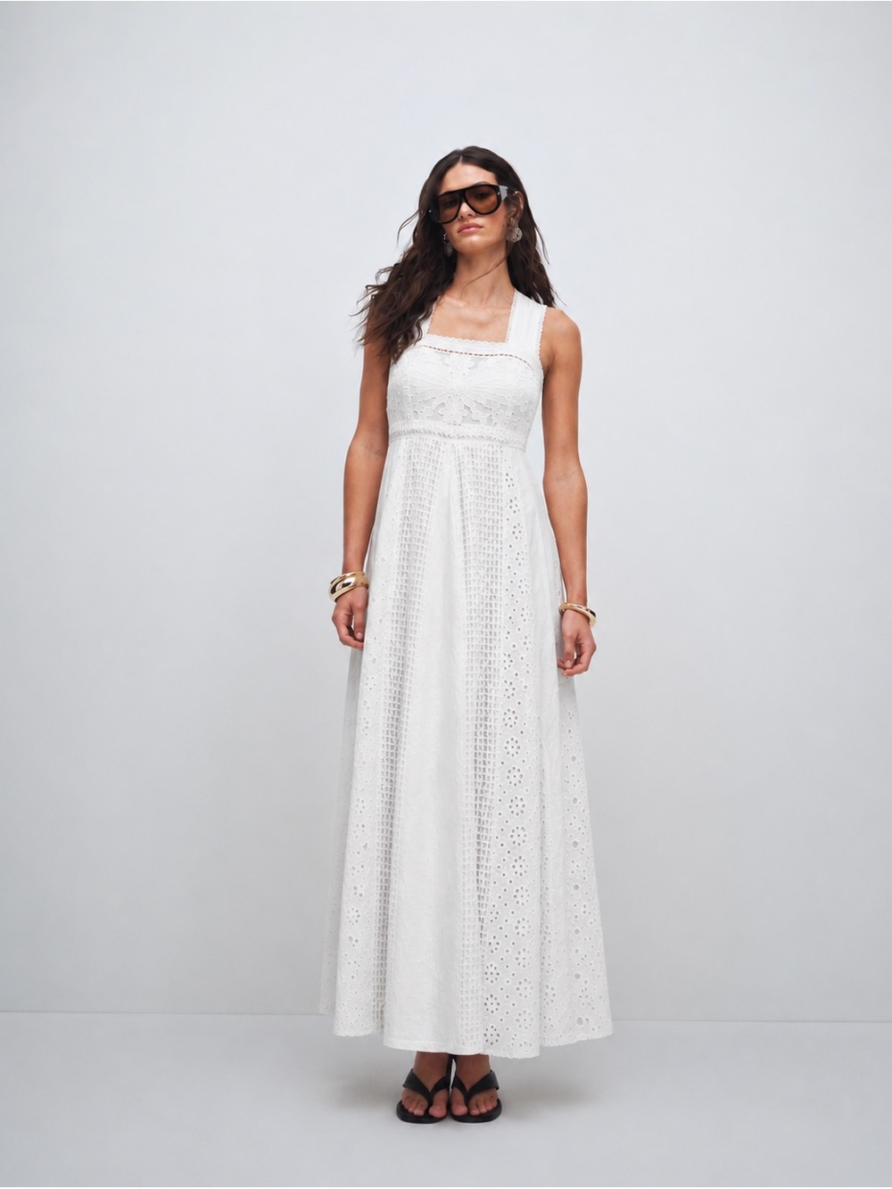 Topshop White Eyelet Midi Dress with Square Neck
